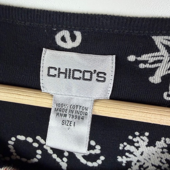 Chicos Graphic Peace Love Happiness Angel Print Top Size 1 Medium Stretch Artsy - Picture 4 of 7